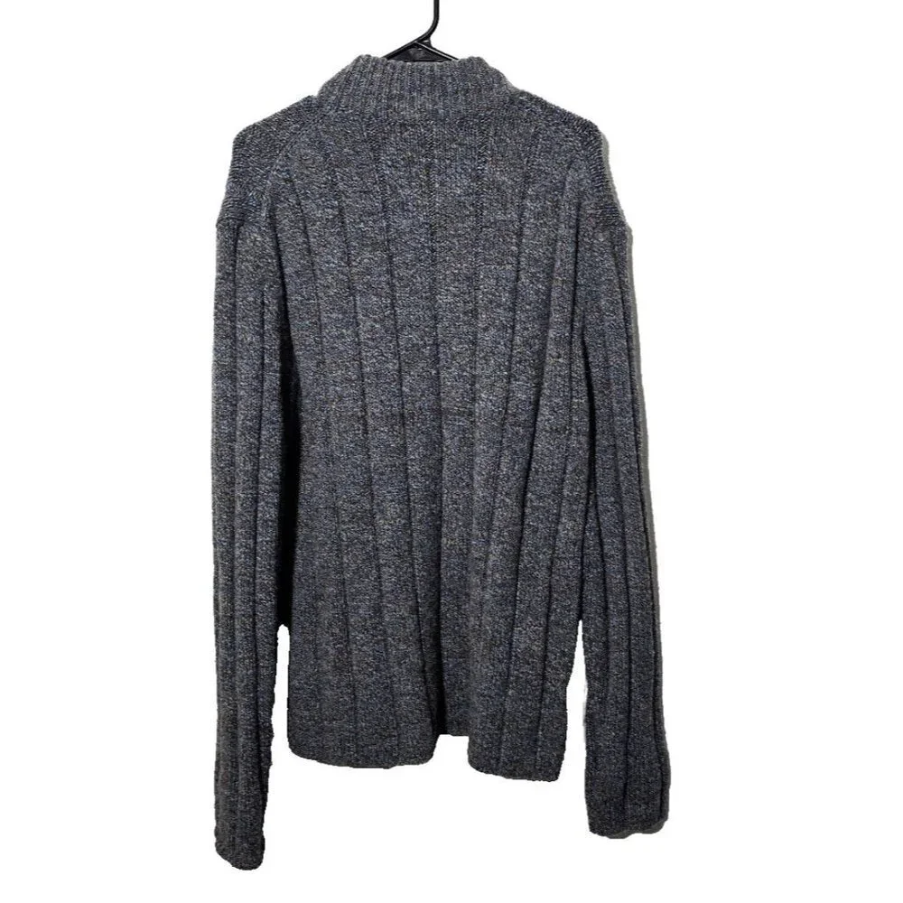 Express Mens Cardigan Sz XL Full Zip Chunky Knit Stretch Mock Neck Wool Blend